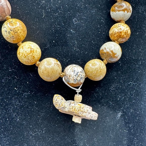 16" Stone Beaded Picture Jasper Necklace and Matching Earrings - Picture 5 of 13